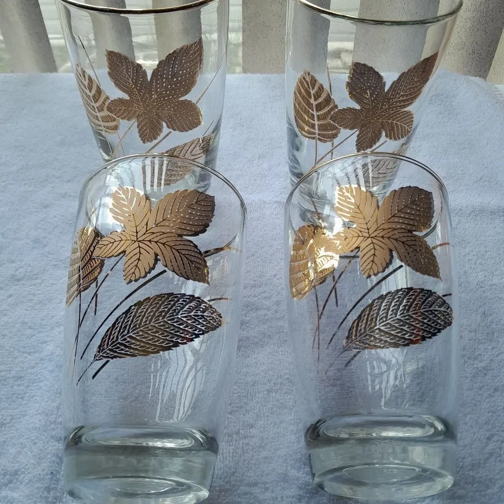 Libbey Gold Leaf Glasses Set of 4 Vintage